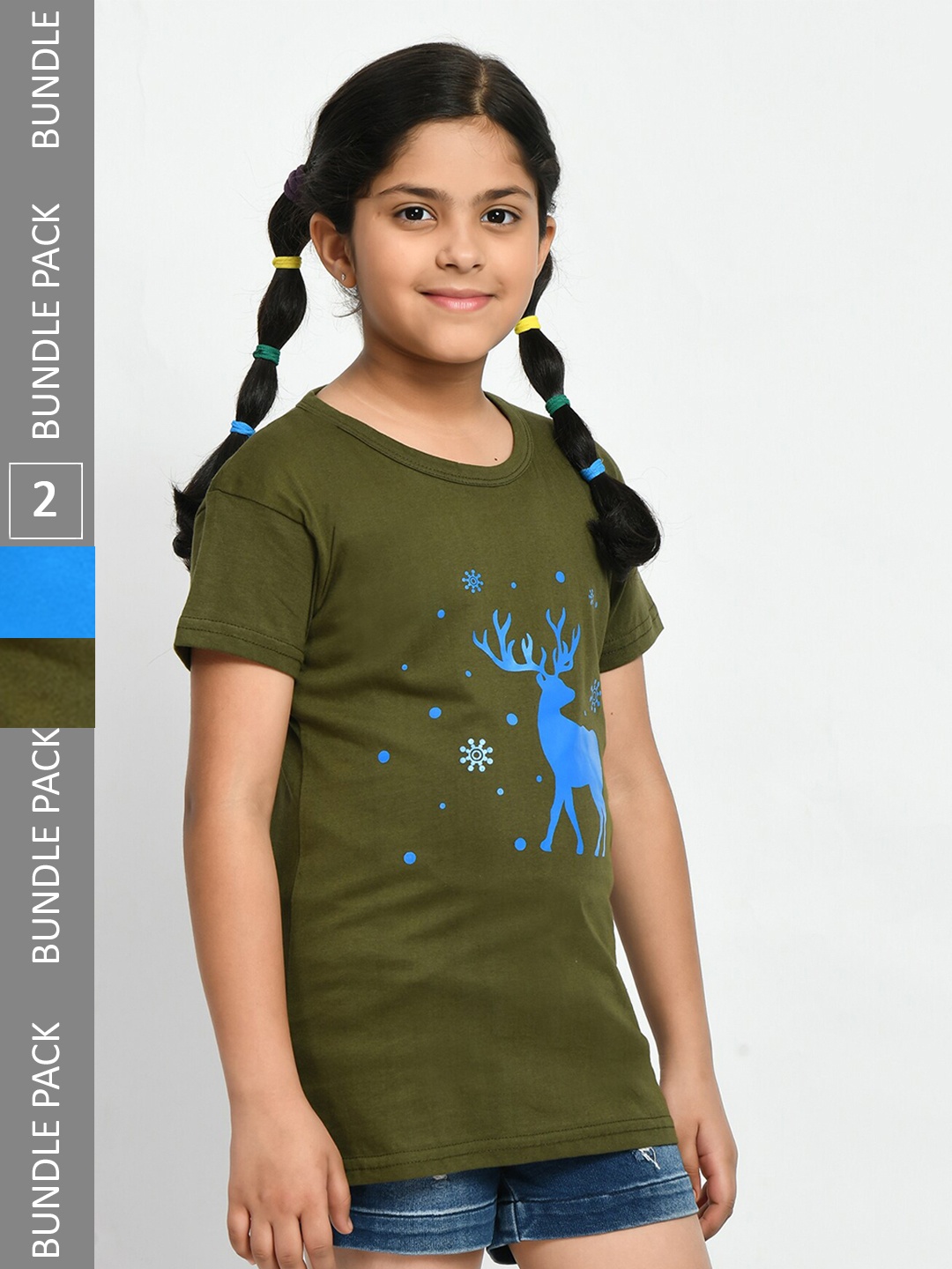 

IndiWeaves Girls Pack Of 2 Printed Cotton T-shirt, Green