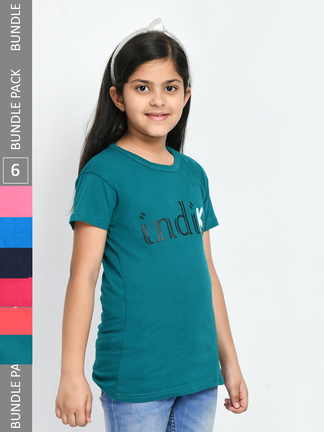 

IndiWeaves Girls Pack Of 6 Printed Cotton T-shirt, Green