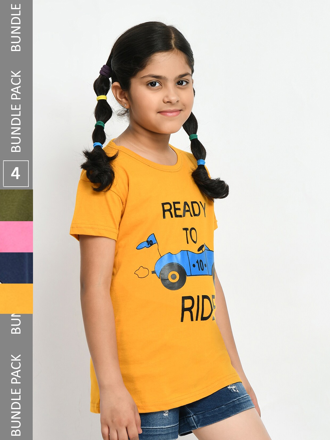 

IndiWeaves Girls Pack Of 4 Cotton T-shirt, Multi