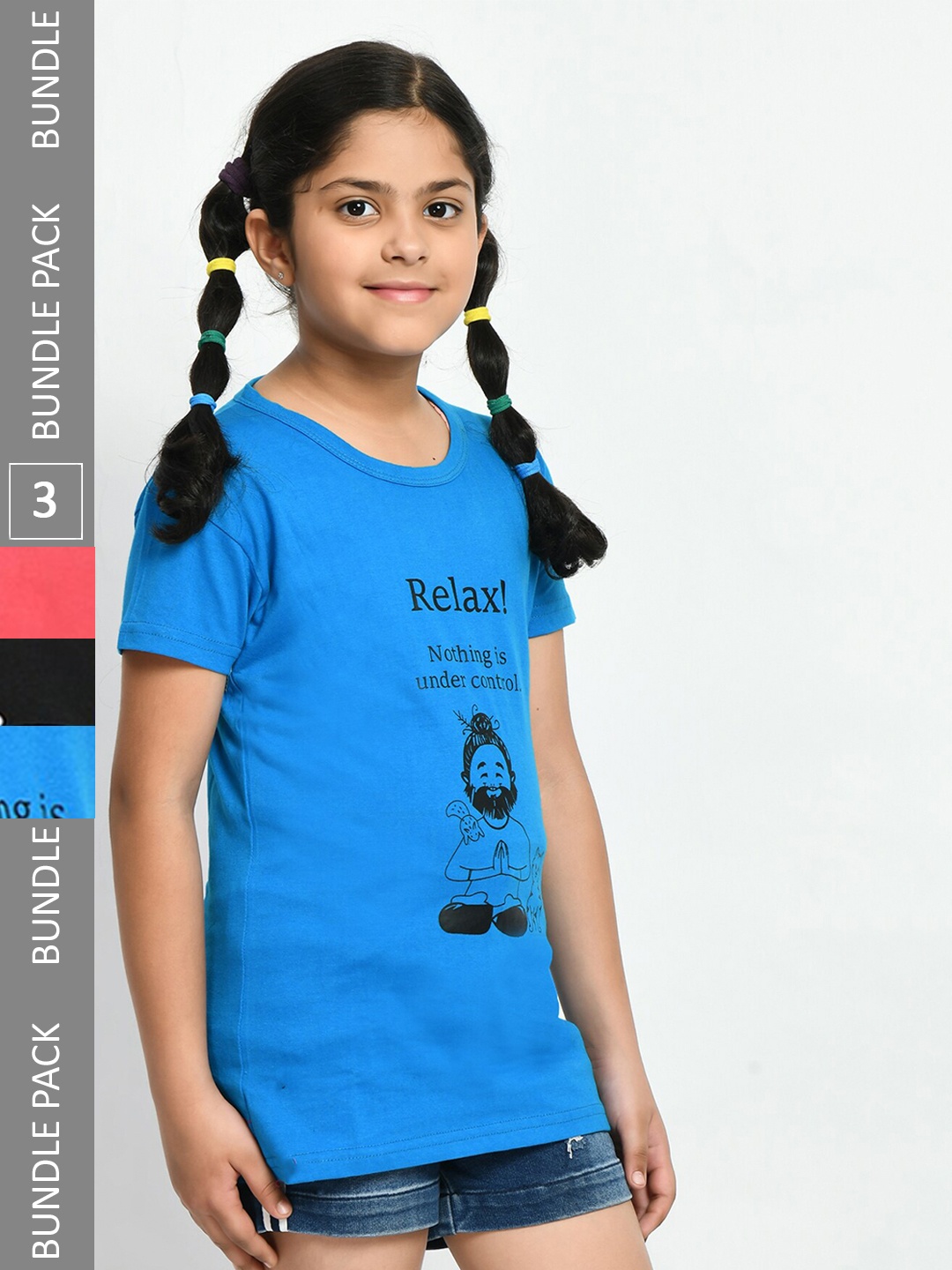 

IndiWeaves Girls Pack Of 3 Graphic Printed Cotton T-Shirt, Blue