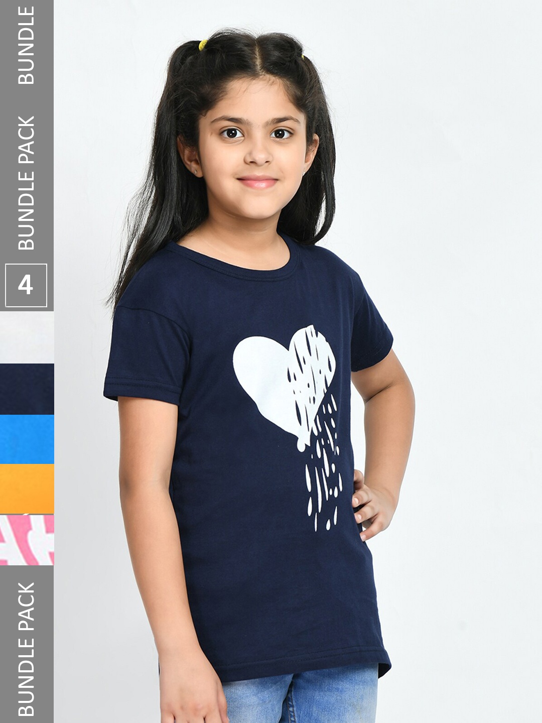 

IndiWeaves Girls Pack Of 5 Graphic Printed Cotton T-Shirt, Navy blue