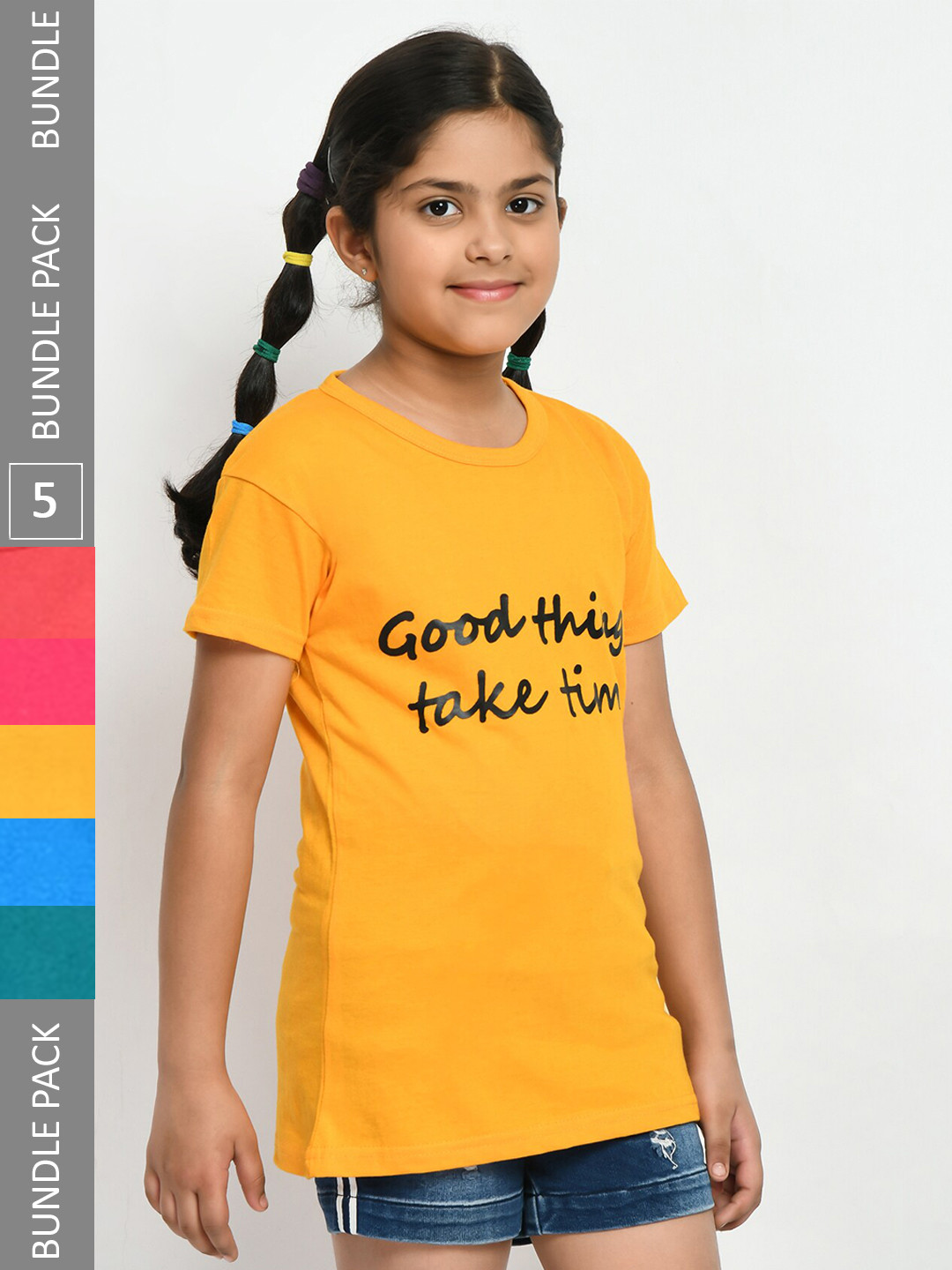

IndiWeaves Girls Pack Of 5 Cotton T-shirt, Multi