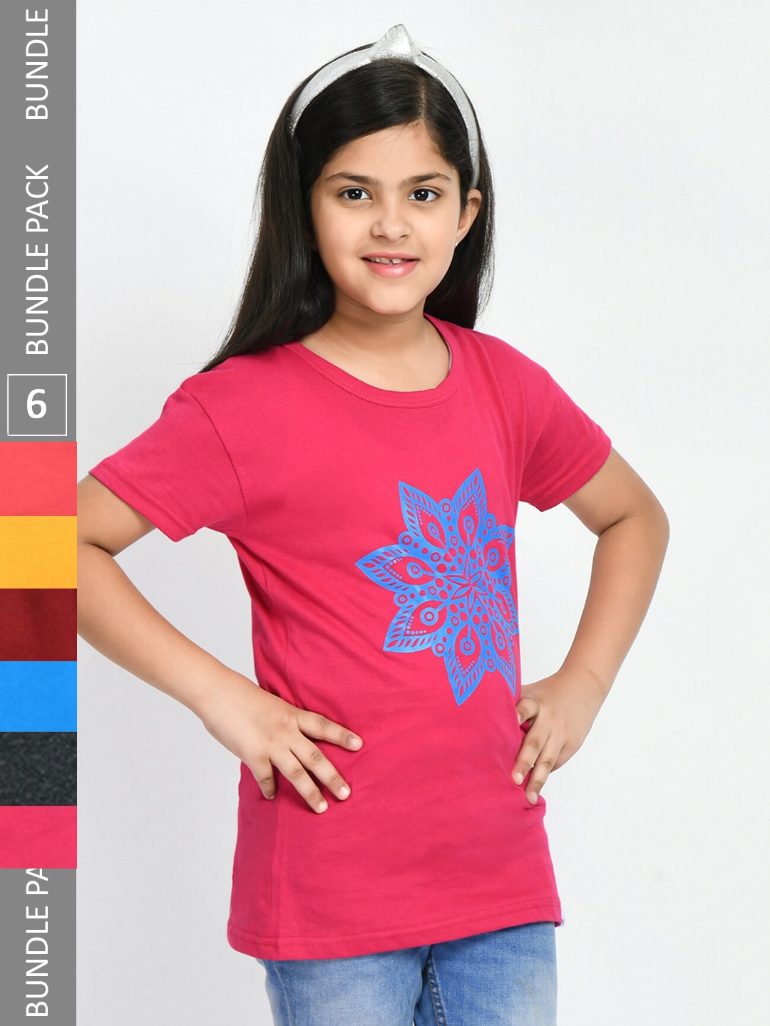 

IndiWeaves Girls Pack Of 6 Graphic Printed Cotton T-Shirt, Yellow