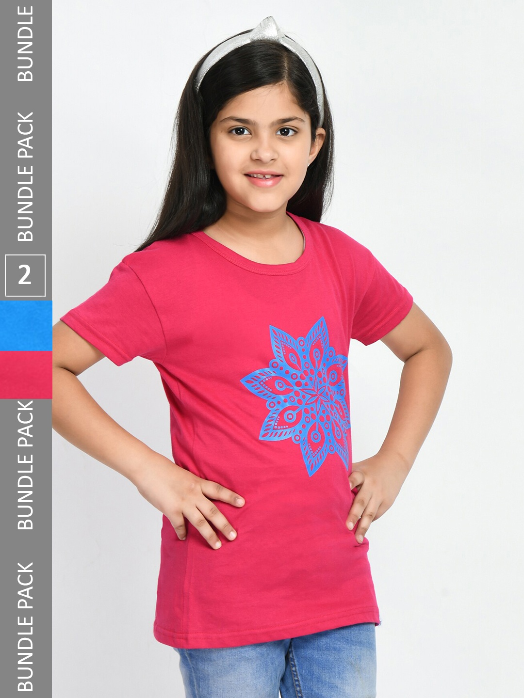 

IndiWeaves Girls Pack Of 2 Cotton T-shirt, Blue