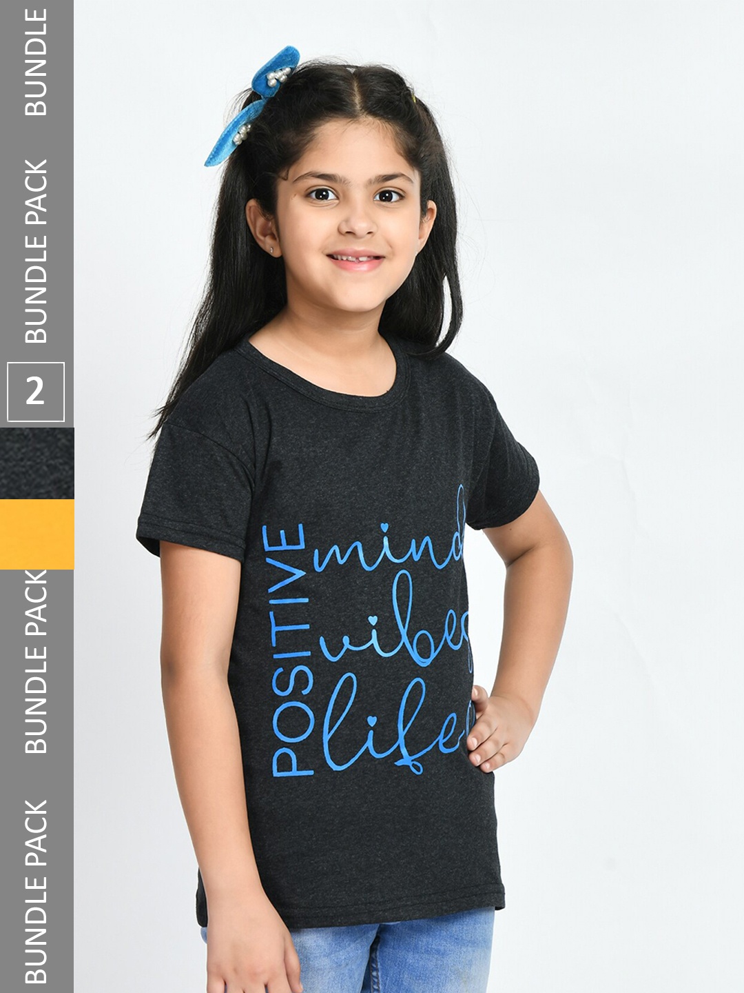 

IndiWeaves Girls Pack Of 2 Graphic Printed Cotton T-Shirt, Black