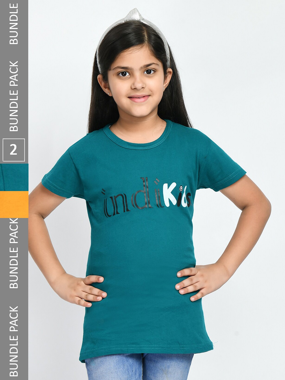 

IndiWeaves Girls Pack Of 2 Printed Cotton T-shirts, Teal