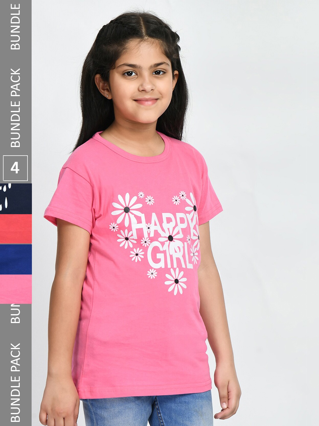 

IndiWeaves Girls Pack Of 4 Cotton T-shirt, Multi