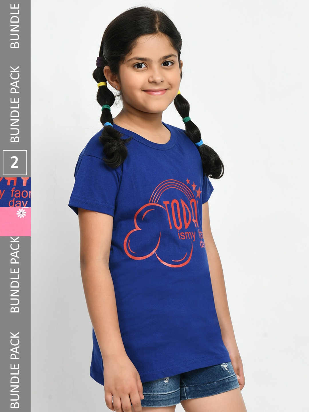 

IndiWeaves Girls Pack Of 2 Typography Printed Cotton T-shirts, Pink
