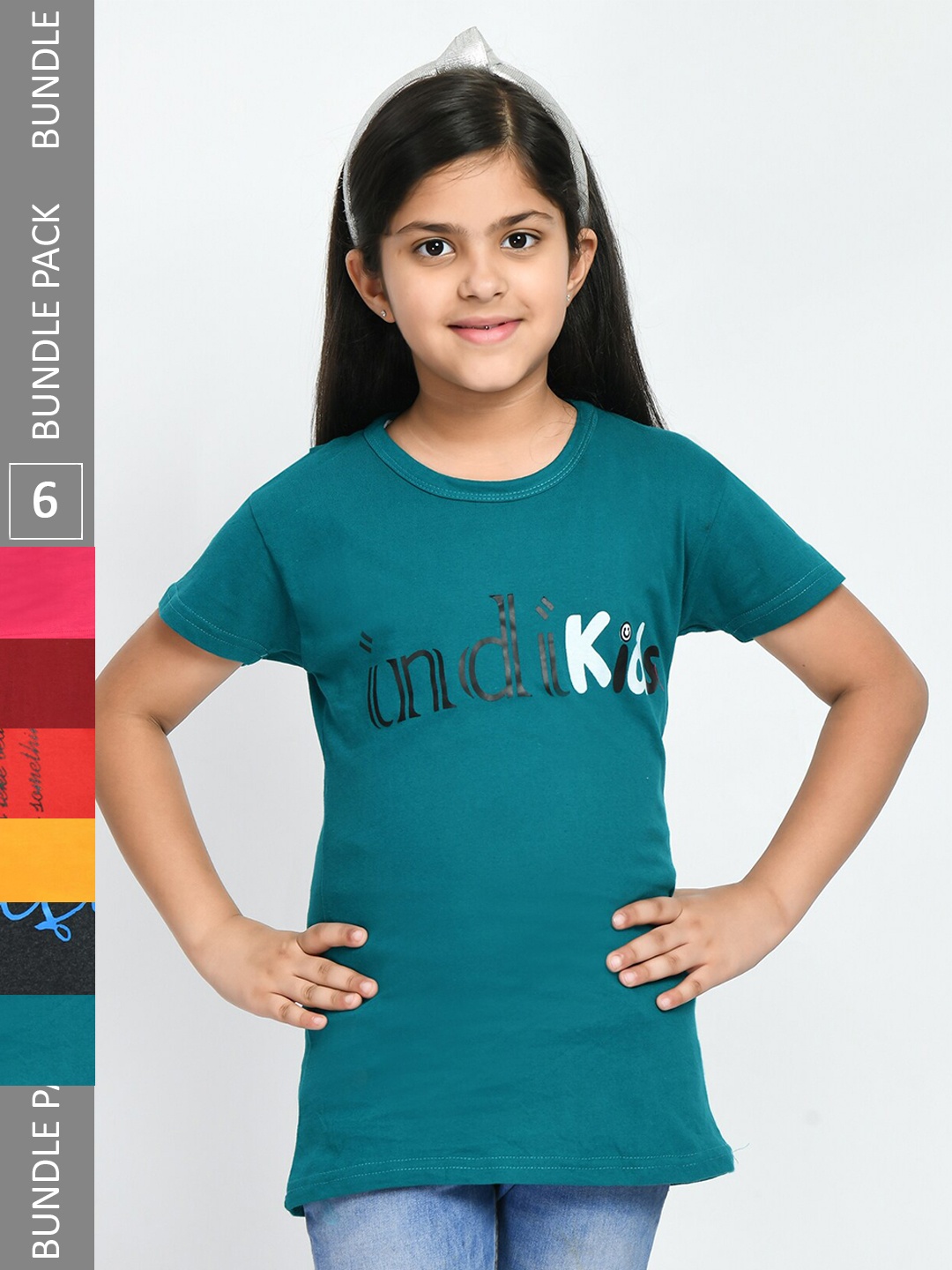 

IndiWeaves Girls Pack Of 6 Cotton T-shirt, Blue