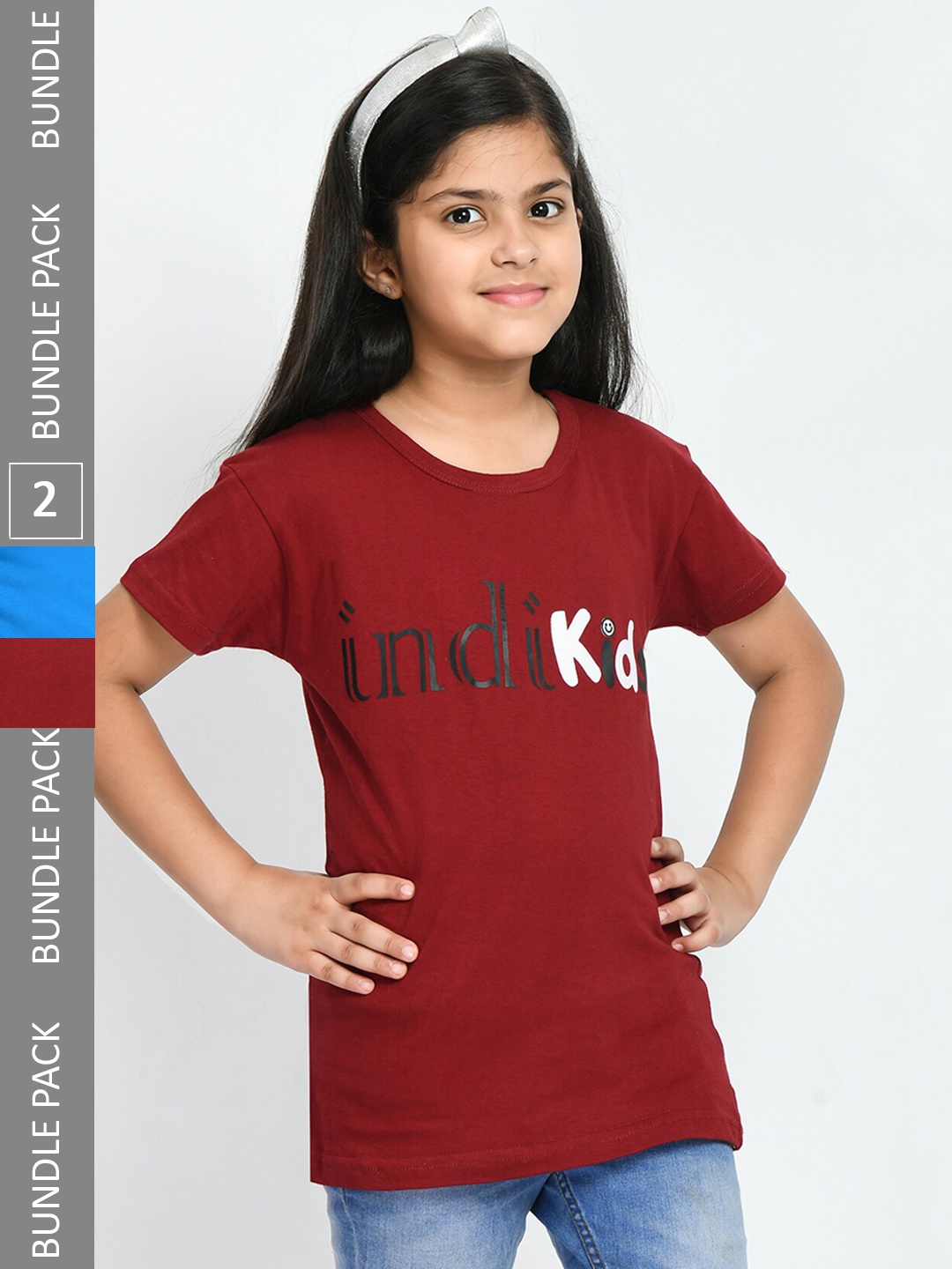 

IndiWeaves Girls Pack Of 2 Cotton T-shirt, Maroon