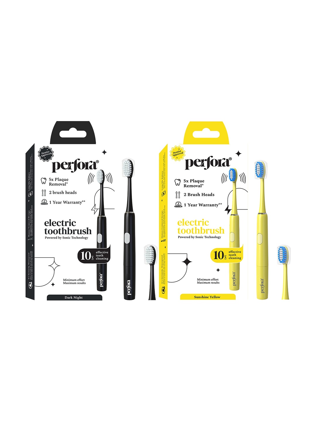 

Perfora Set of 2 ETB V2 Sonic Technology Electric Toothbrush- Dark Night & Sunshine Yellow, Black