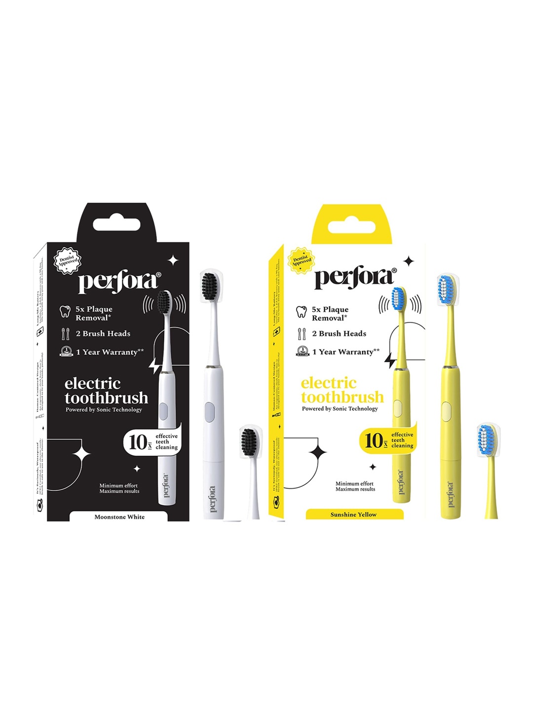 

Perfora Set of 2 ETB V2 Sonic Tech Electric Toothbrush- Sunshine Yellow & Moonstone White