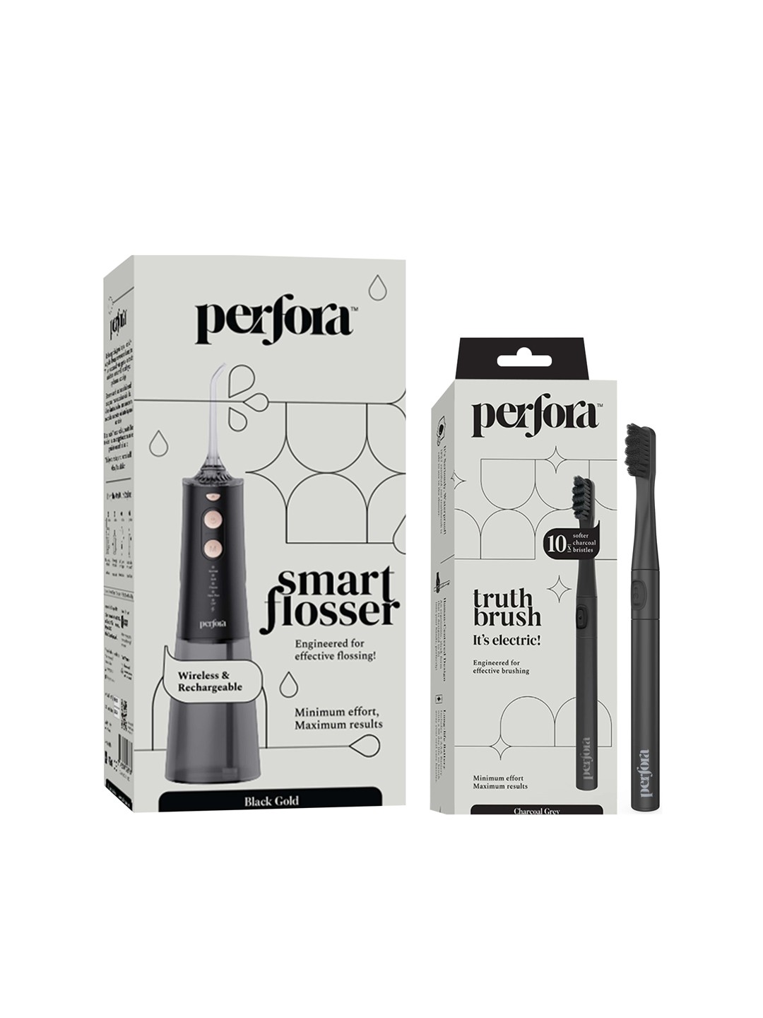 

Perfora Set Of 2 Rechargeable Sonic Electric Toothbrush & Water Flosser - Charcoal Grey