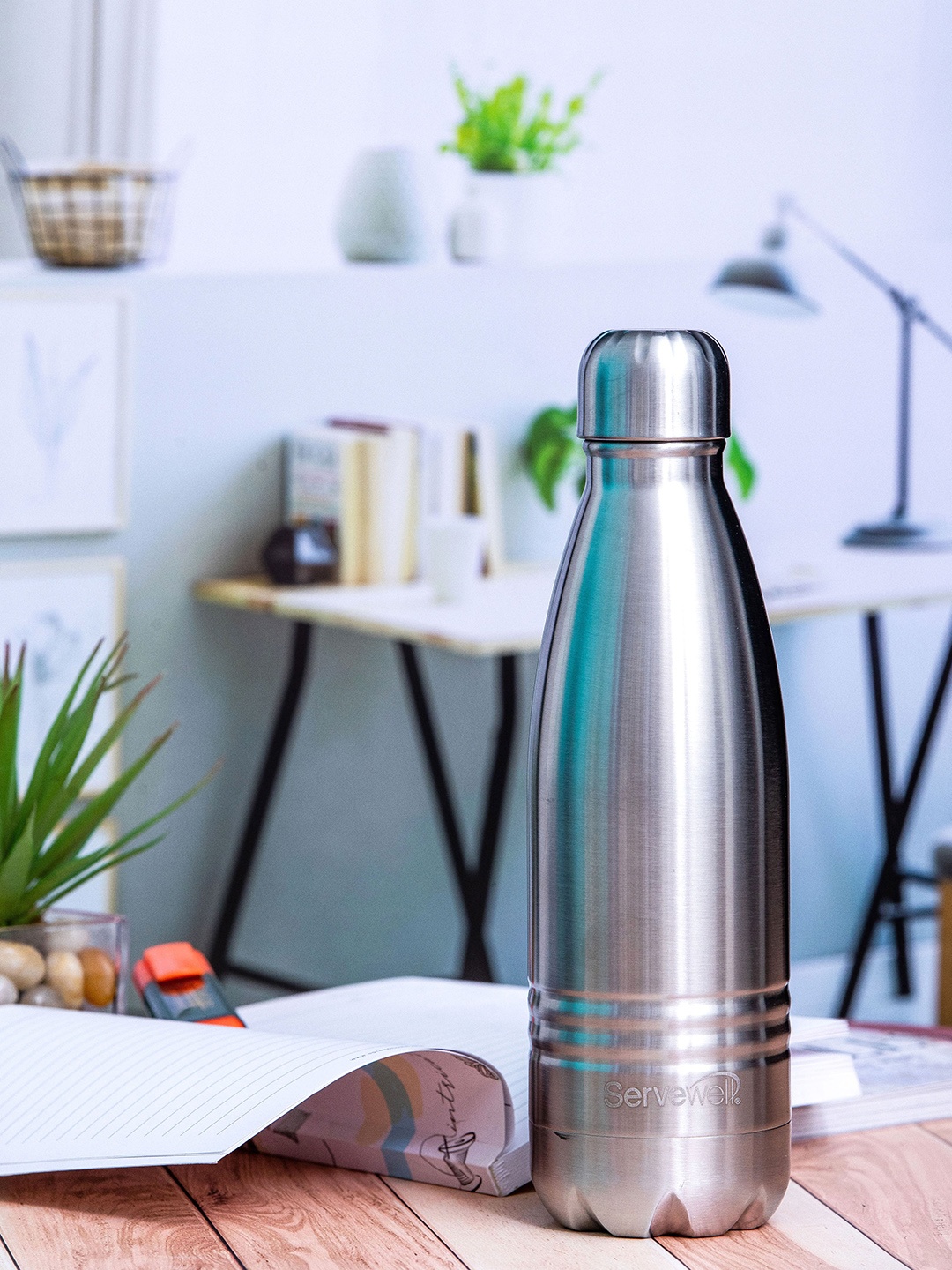 

Servewell Silver-Toned Indus -SS Vaccum Water Bottle - 500 ML, Steel