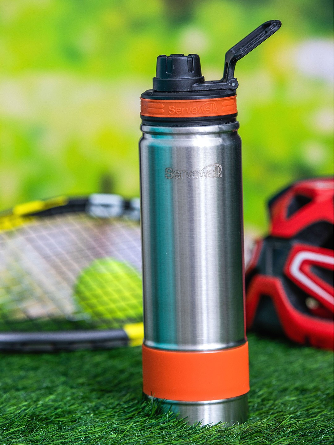 

Servewell Thunder- SS Orange Colourblocked Vacuum Stainless Steel Flask - 725 ml