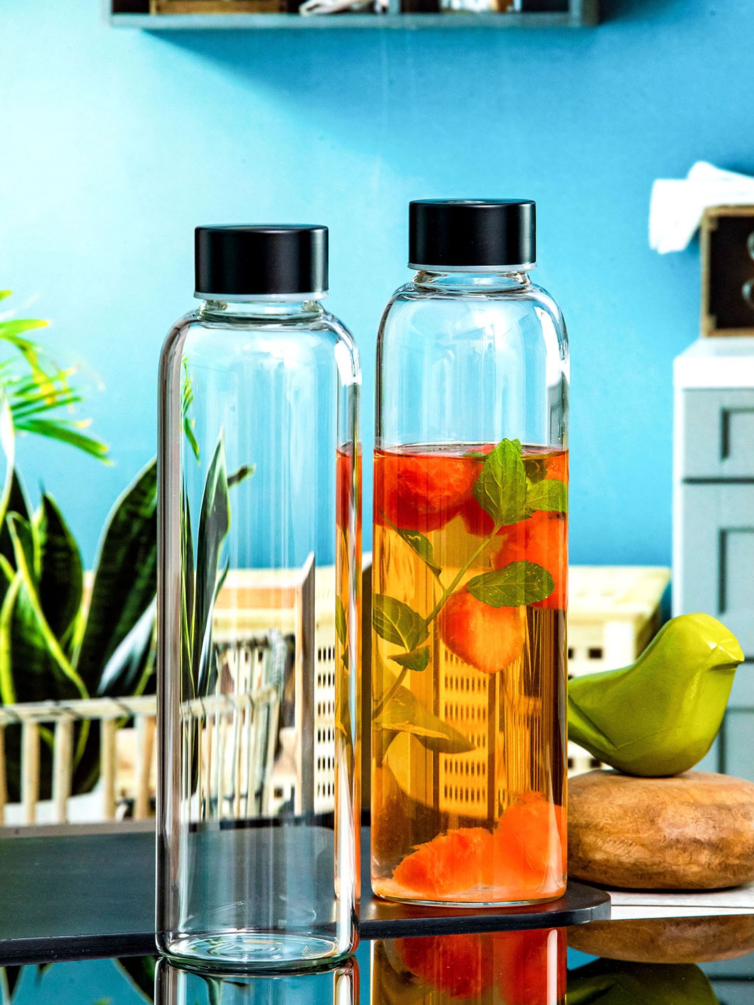 

White Gold Transparent 2 Pieces Glass Water Bottles 500 ml Each