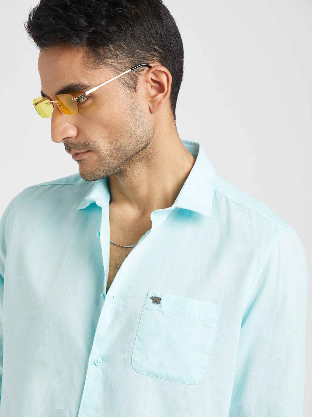 

THE BEAR HOUSE Slim Fit Cotton Linen Casual Shirt, Blue
