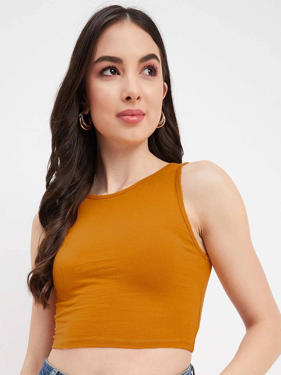 

Hypernation Sleeveless Cotton Crop Tank Top, Mustard