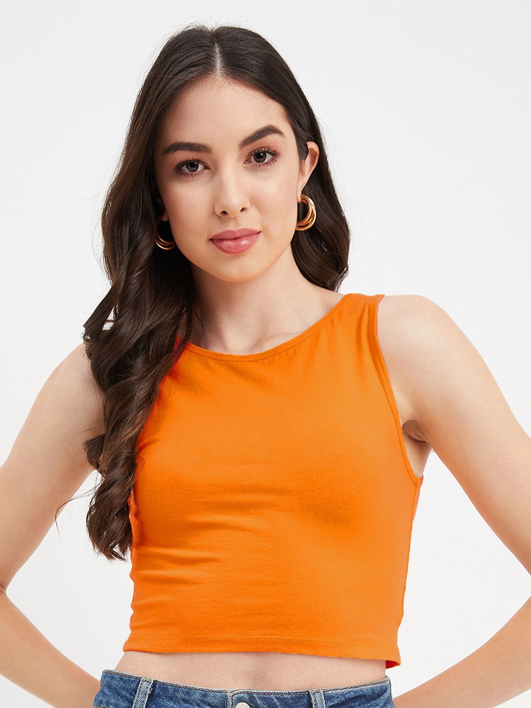 

Hypernation Sleeveless Cotton Crop Tank Top, Orange