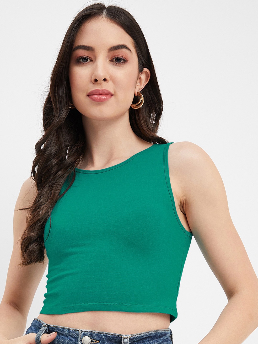 

Hypernation Sleeveless Cotton Crop Tank Top, Teal