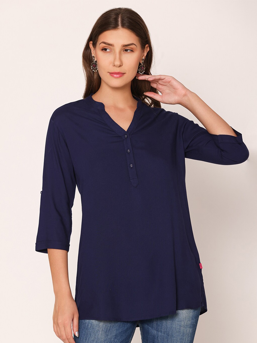 

Vami Band Collar Kurti, Navy blue