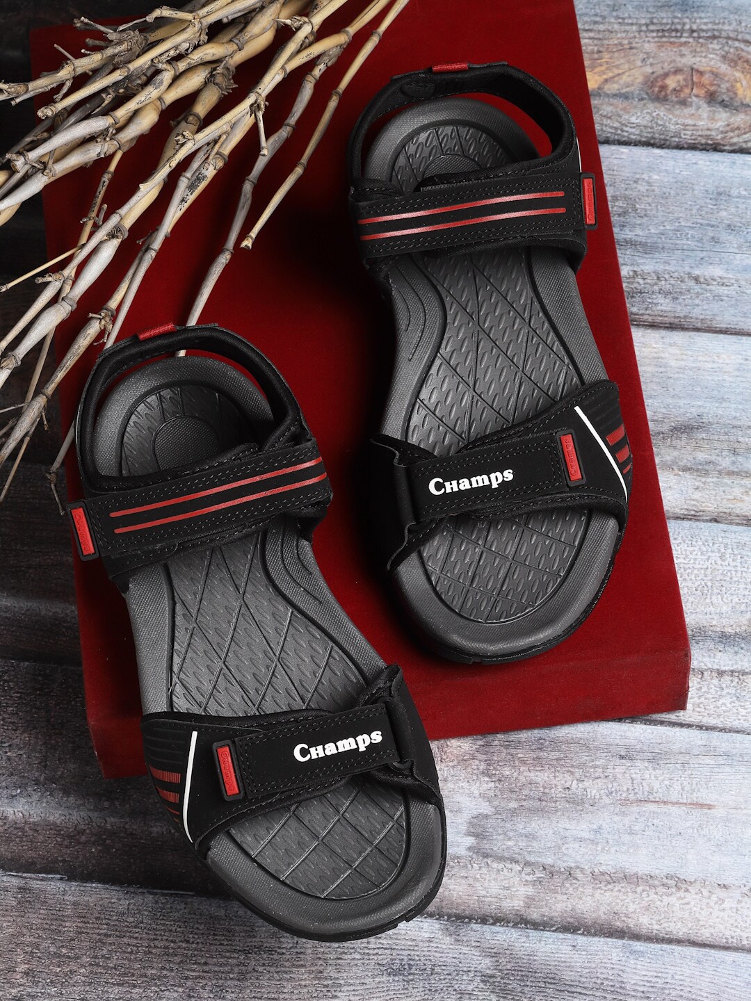 

Champs Men Velcro Comfort Sports Sandals, Black