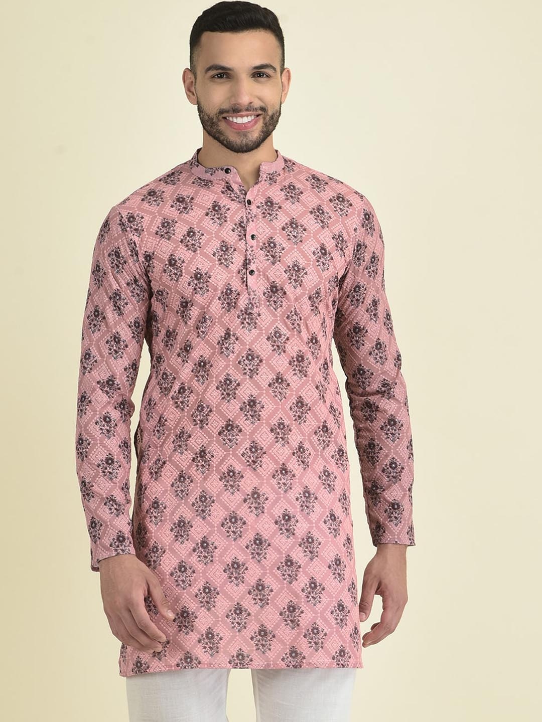 

DEYANN Ethnic Motifs Printed Straight Kurta, Pink