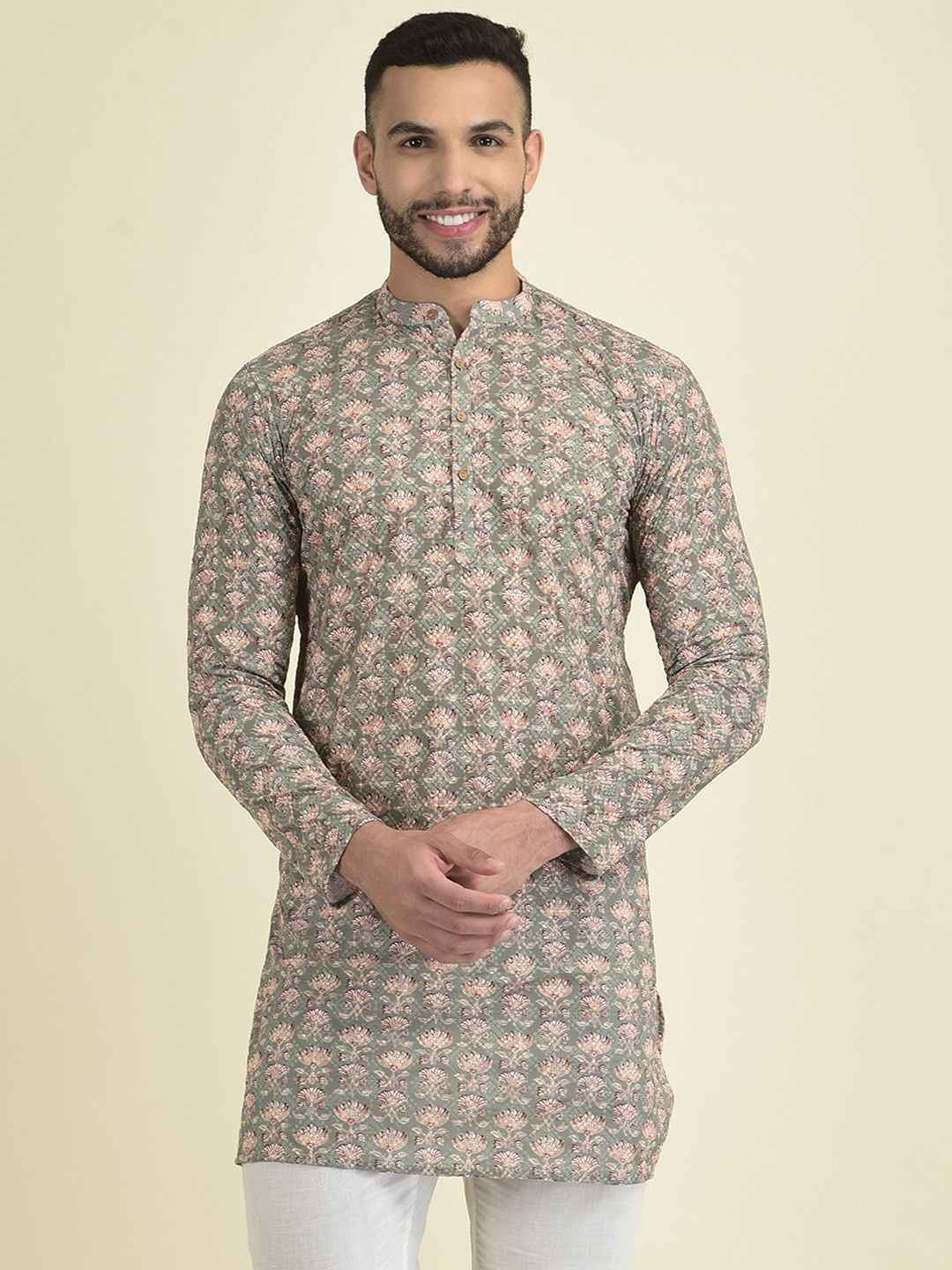 

DEYANN Ethnic Motifs Printed Pure Georgette Kurta, Green