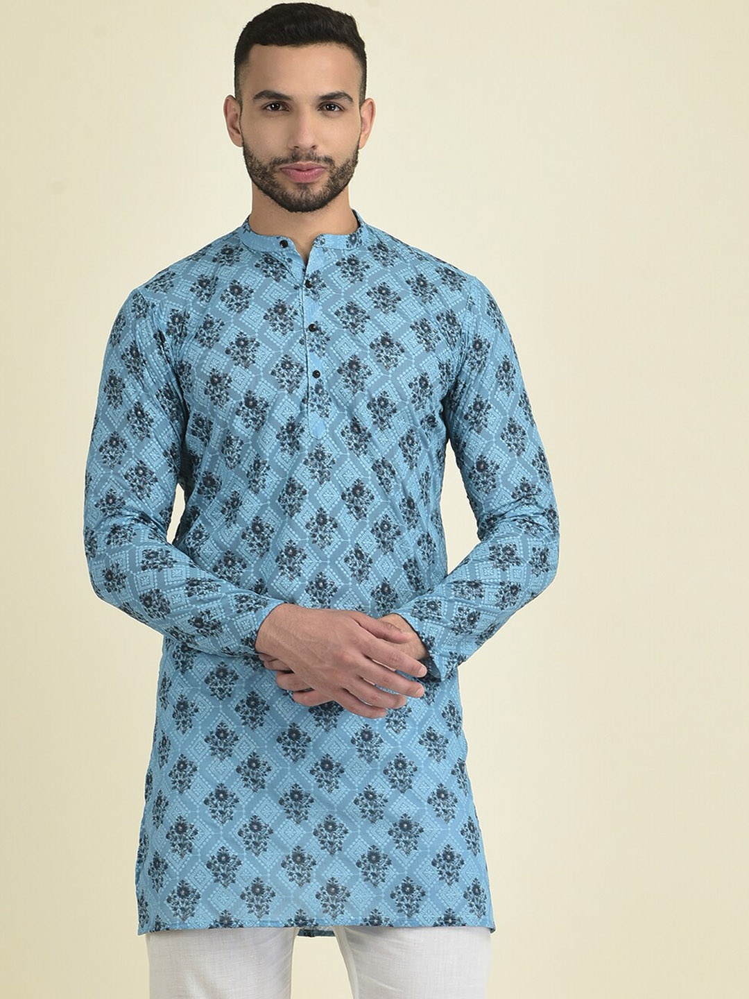 

DEYANN Ethnic Motifs Printed Straight Kurta, Blue