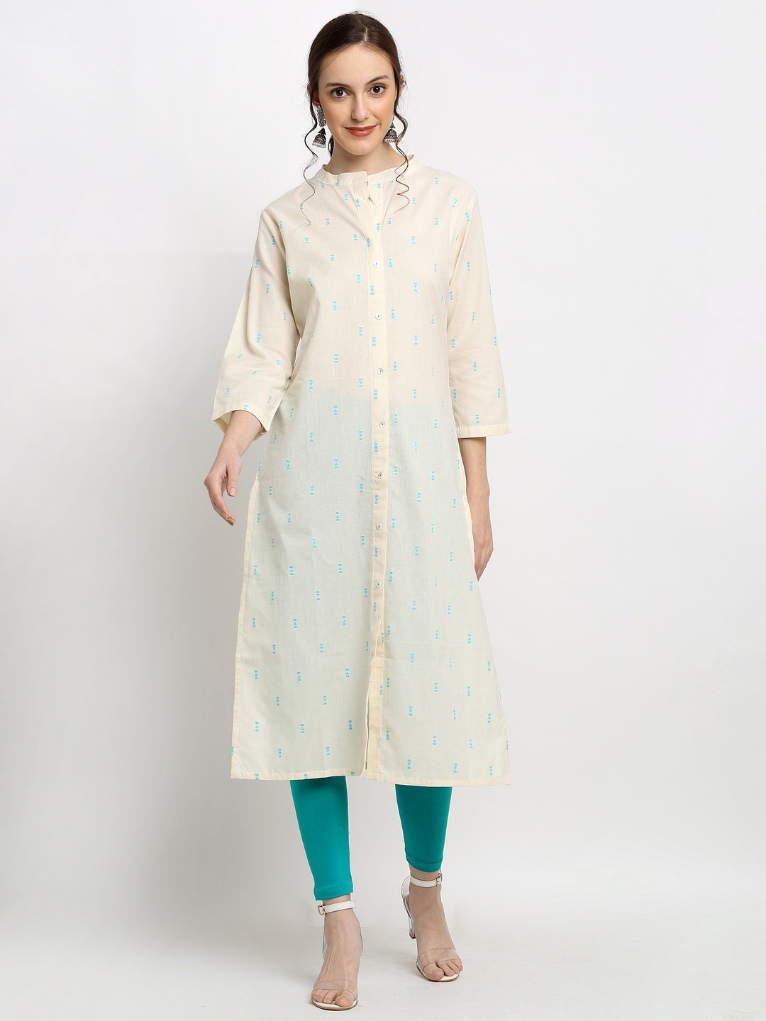 

Katn India Off White Ethnic Motifs Woven Design Cotton Kurta