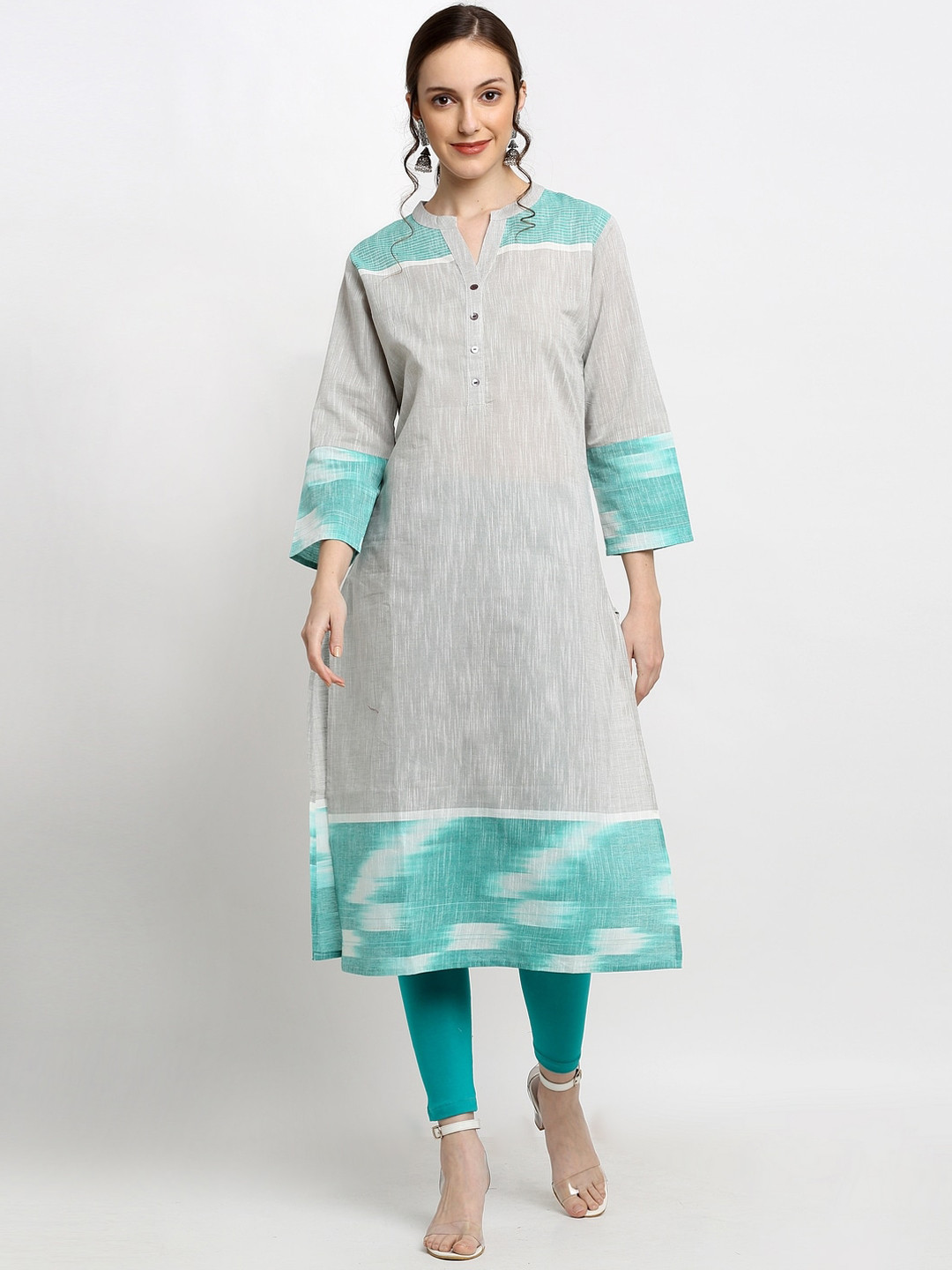 

Katn India Grey & Blue Ikat Woven Design Cotton Kurta