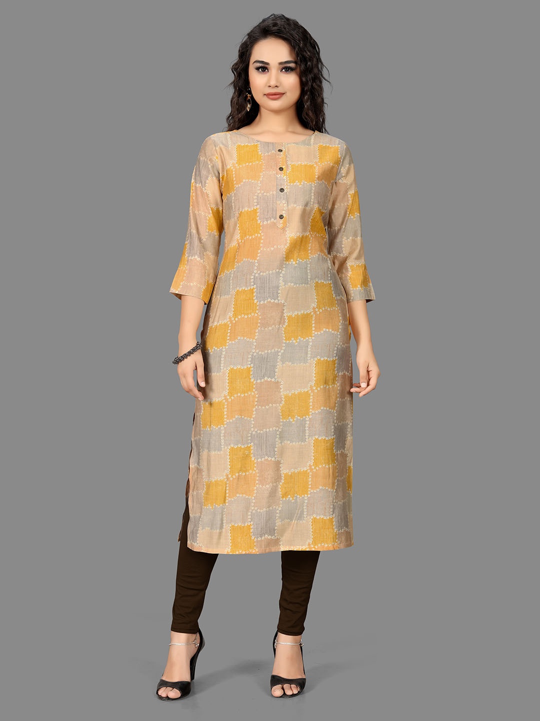 

Indian Women Abstract Printed Pure Cotton Straight Kurta, Grey
