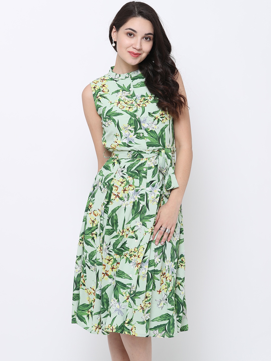 

Tokyo Talkies Women Green Floral Printed A-Line Dress