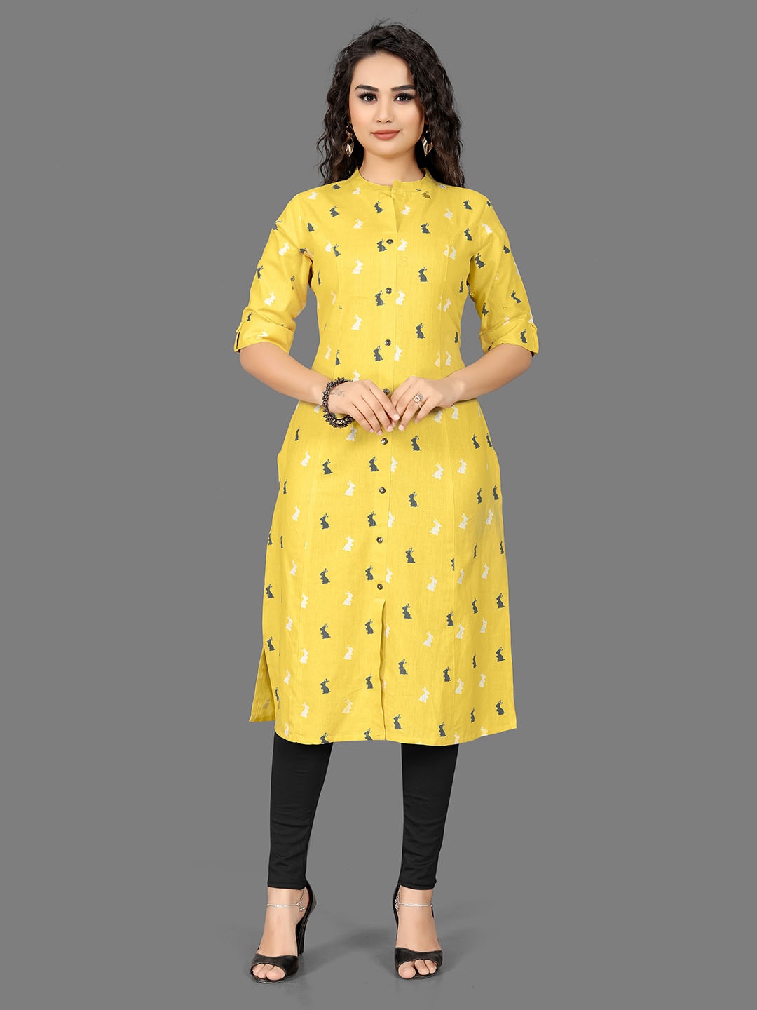 

Indian Women Printed Pure Cotton Kurta, Yellow