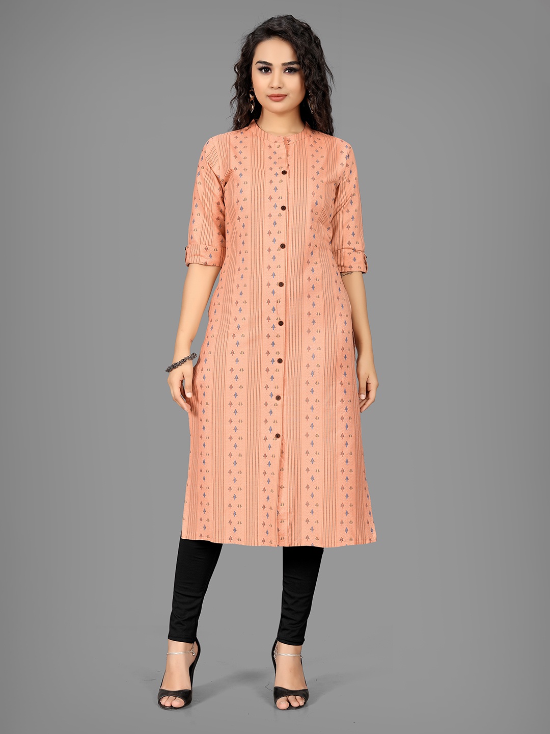 

Indian Ethnic Motifs Printed Pure Cotton Kurta, Peach