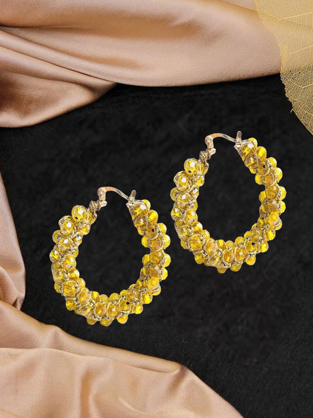 

UNIVERSITY TRENDZ Gold Plated Crystal Beaded Circular Hoop Earrings