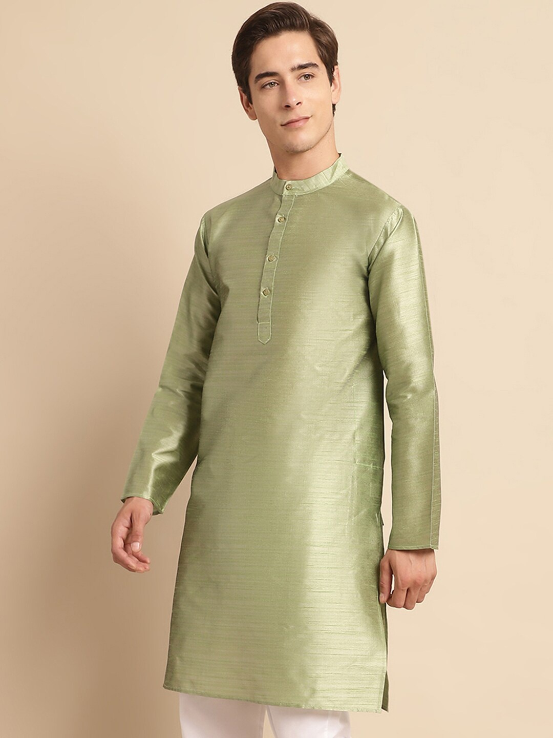 

Anouk Green Band Collar Straight Kurta