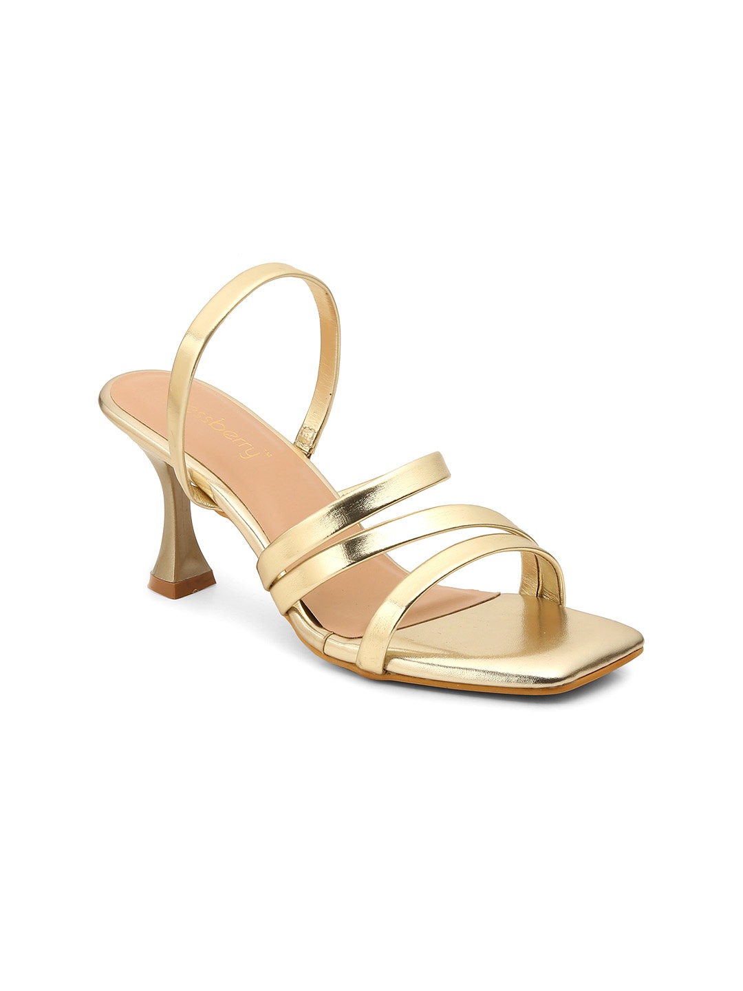 

DressBerry Gold-Toned Strappy Open Toe Slim Heels