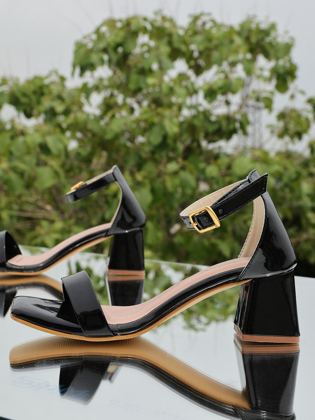 

DressBerry Black Open Toe Block Heels