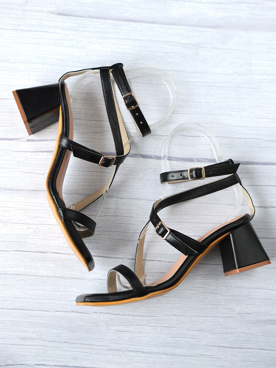 

DressBerry Black Square Toe Block Gladiators With Buckles