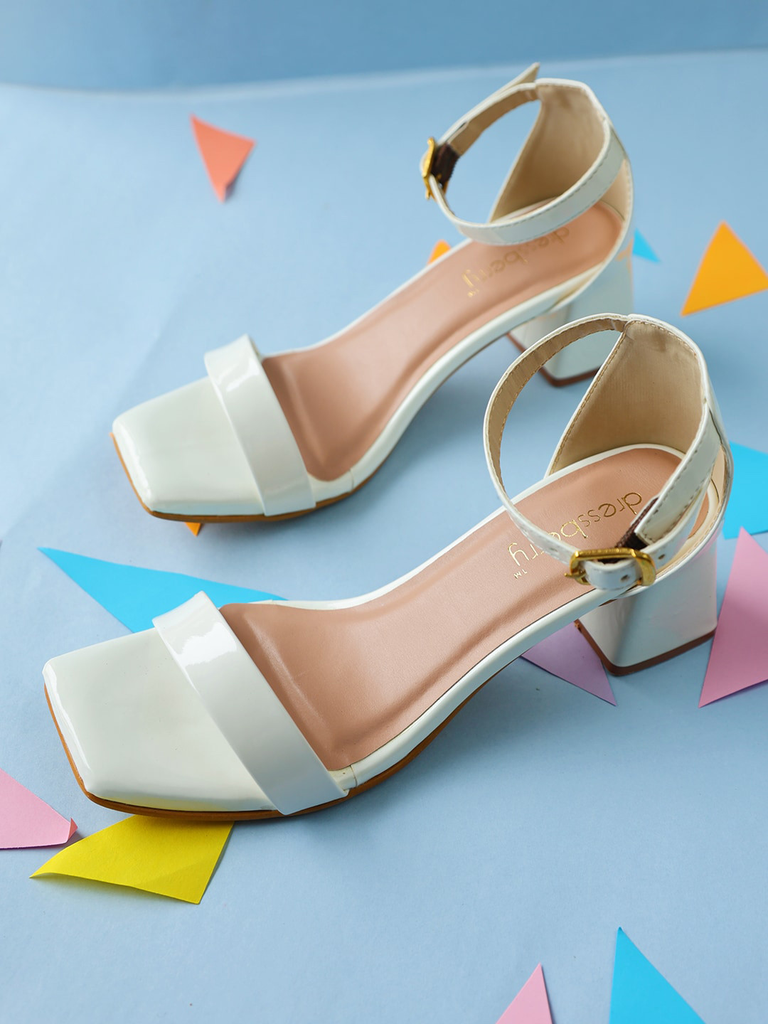 

DressBerry White Open Toe Block Heels