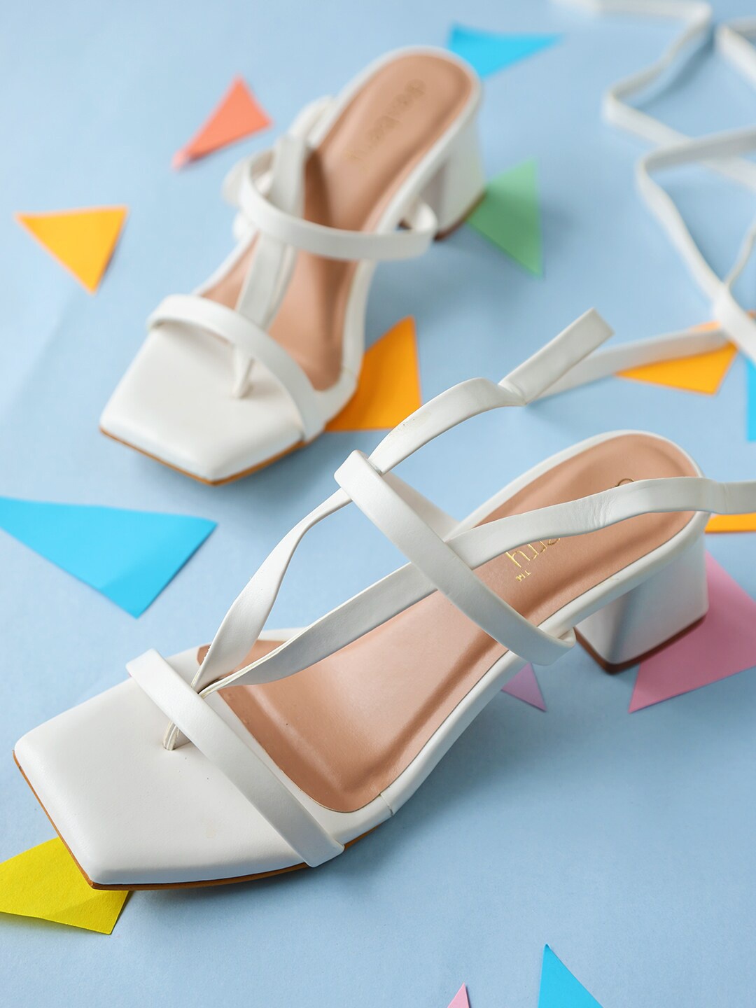 

DressBerry White Square Toe Gladiators Block Heels