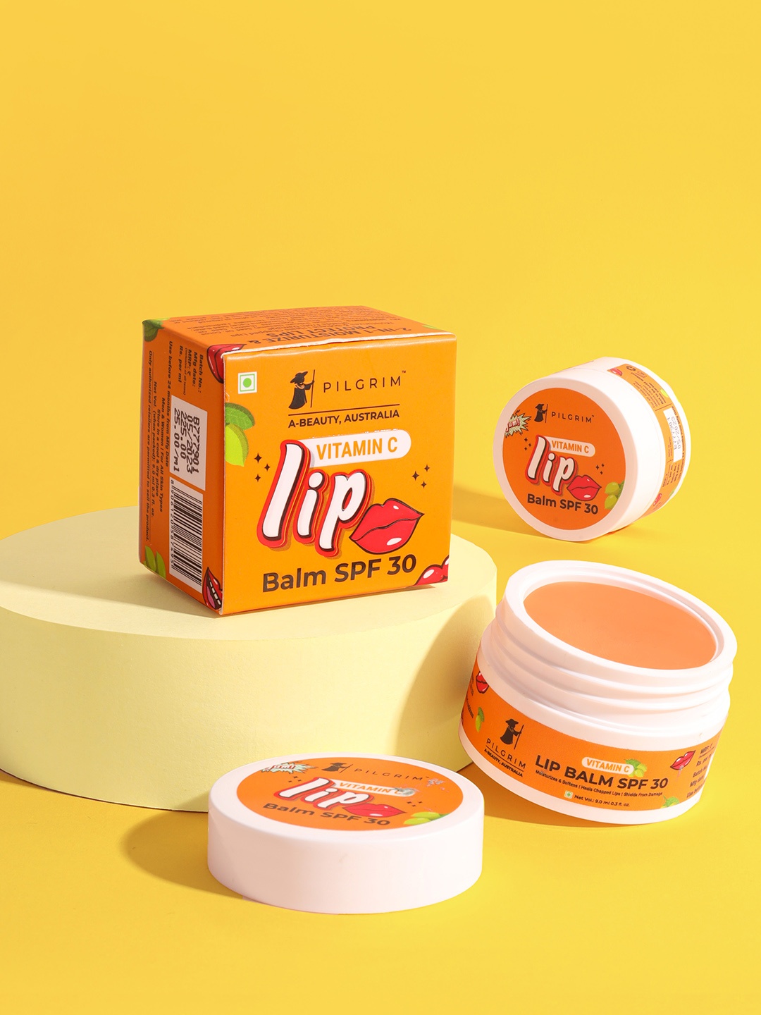 

Pilgrim Vitamin C SPF 30 Lip Balm with Kakadu Plum & Lime Pearl - 9 ml, Orange