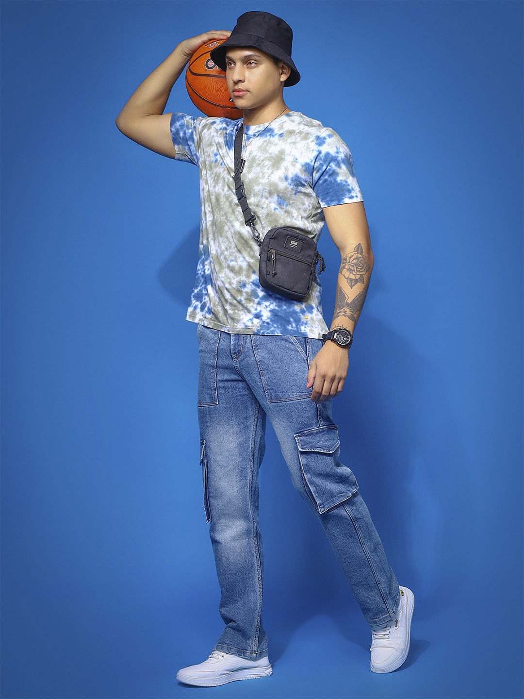 

PEPLOS Tie & Dye Pure Cotton T-shirt, Blue