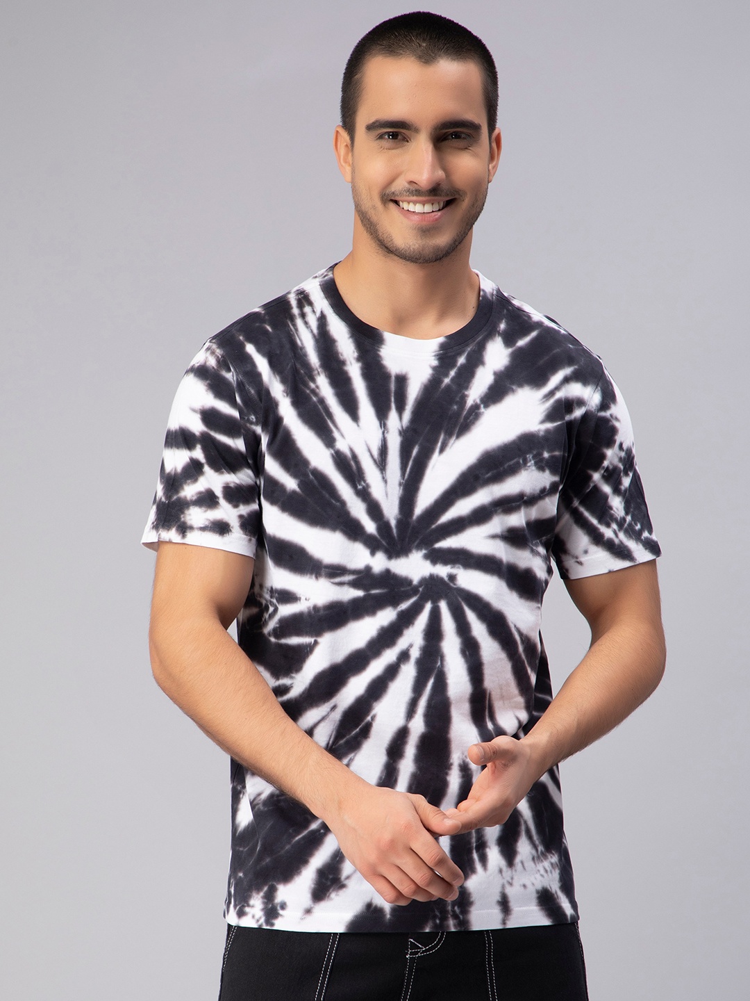 

PEPLOS Tie and Dyed Casual Pure Cotton T-shirt, Black