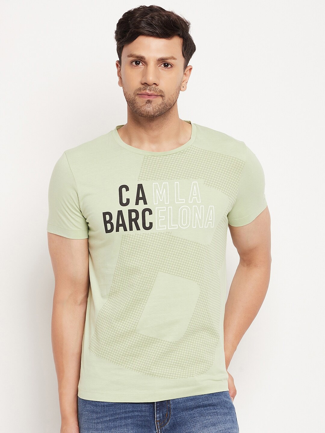 

CAMLA Typography Round Neck Cotton T-shirt, Green