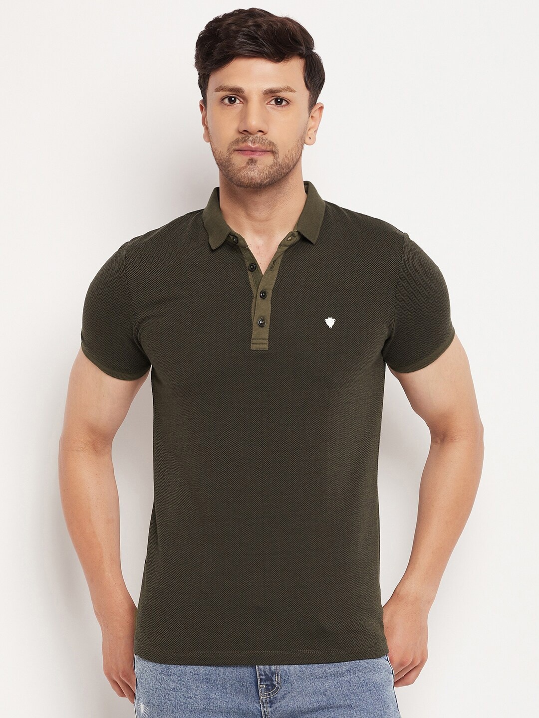 

CAMLA Half Sleeve Polo Collar Cotton T-shirt, Olive