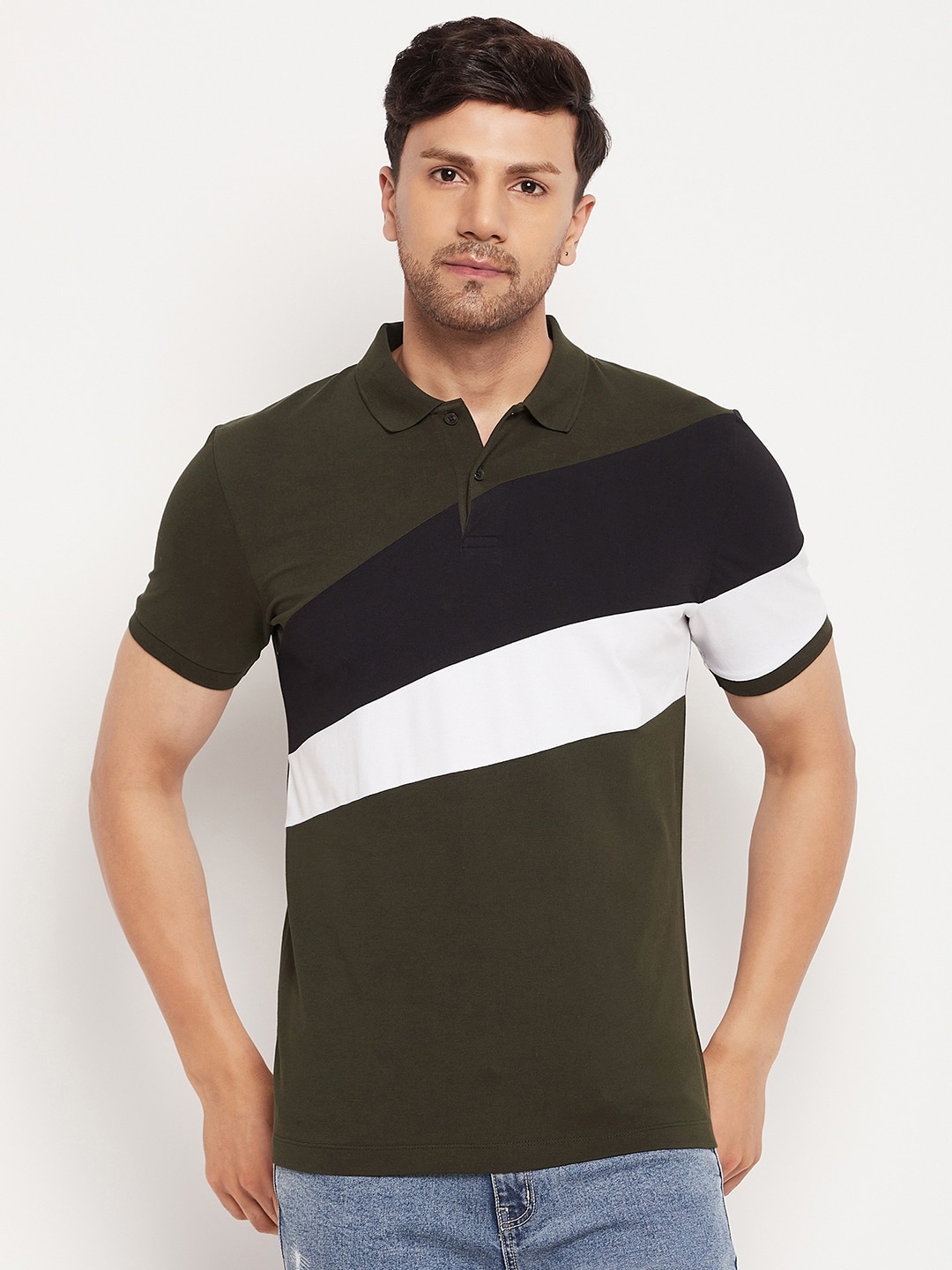 

CAMLA Colourblocked Polo Collar Cotton T-shirt, Olive