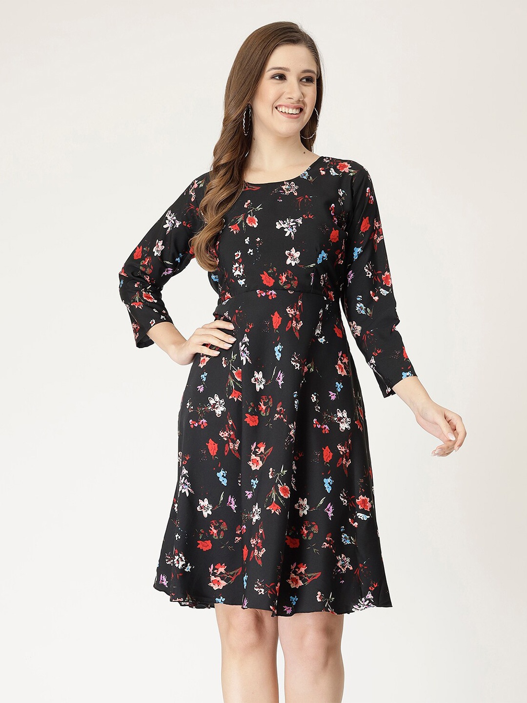 

MISS AYSE Floral Printed Fit & Flare Dress, Black