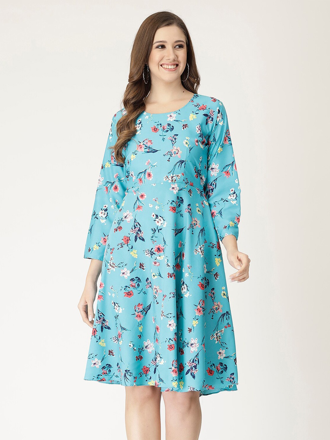 

MISS AYSE Floral Printed Gathered Or Pleated A-Line Dress, Blue